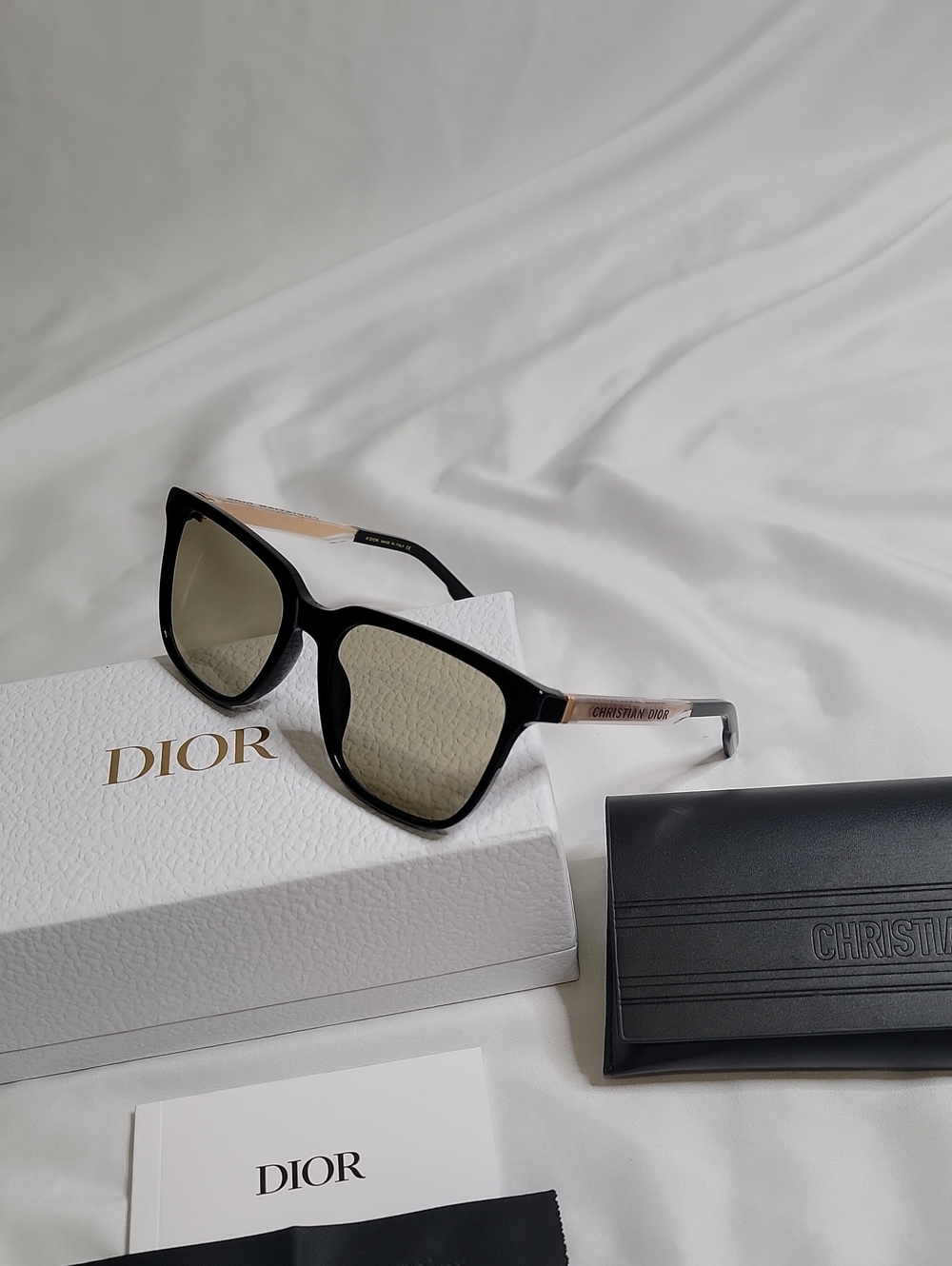 Dior Black Sunglasses with Beige Lenses and Gold Accents